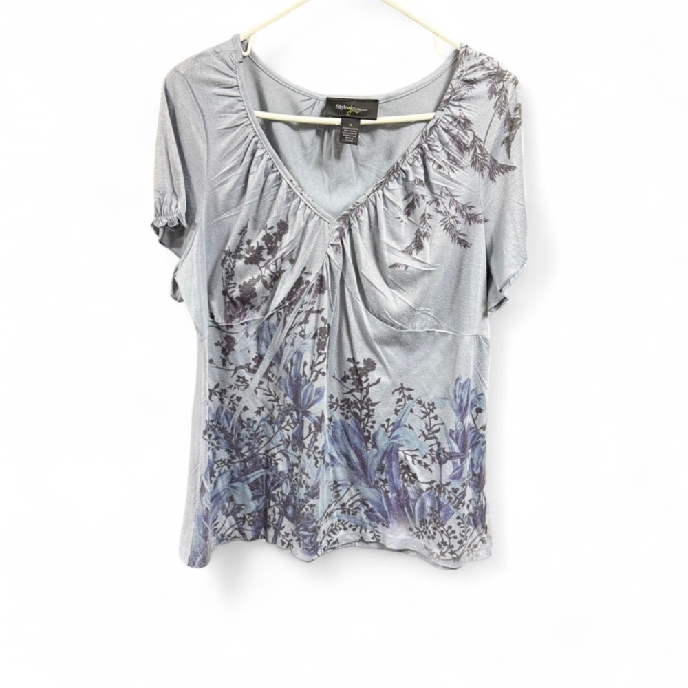 Coldwater Creek Lavender and Charcoal Floral Top